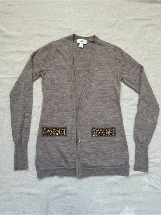 LOFT Sweaters - Ann Taylor LOFT Wool Blend Embellished Long Sleeve Taupe Cardigan Sweater XS